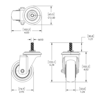 31-SM10D3-5 MODULAR SOLUTIONS CASTER 3" SWIVEL, M10 STEM